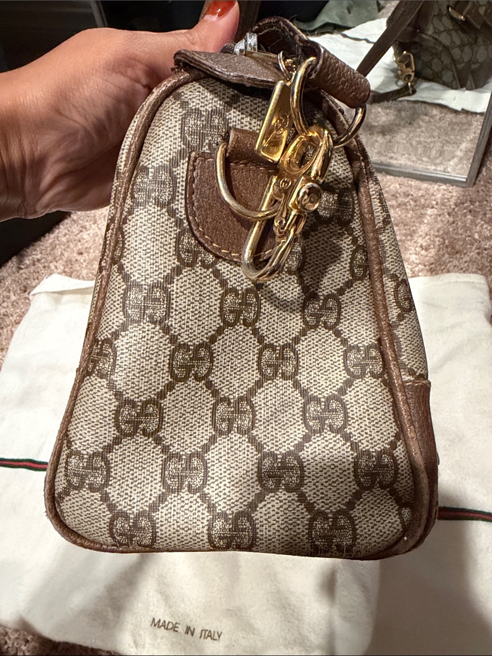 Gucci Brown GG Supreme Canvas Top Handle Satchel with Green-Red Web - Picture 2 of 14